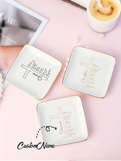 Bandeja personalizada para anillos, bandeja de joyería personalizada con cruz y decoración de versículo bíblico, se puede personalizar como bandeja de anillo de , regalos cristianos, regalos religiosos, regalos conmemorativos de confirmación