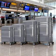 4 pièces Ensemble de bagages de voyage pour la famille, valise à roulettes silencieuse en matériau PP, fermeture éclair à double couche anti-explosion, sac de voyage avec serrure TSA - Gris pâle - Voir 2