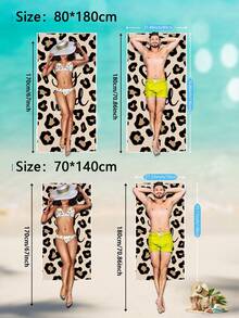 1条米色和黑色豹纹沙滩巾，“Stay Wild”手写豹纹爱心图案，高吸水性泳池/沙滩巾，狂野态度甜美时尚沙滩巾，适合海滩、泳池或夏季度假 - 米色 - 查看 2