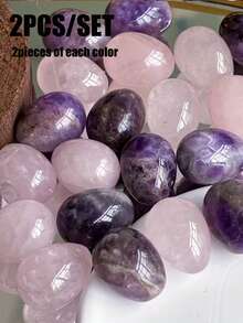 QYDCX Natural Egg-Shaped Crystals, Amethyst And Rose Quartz Amulet DIY Jewelry, Natural Polished Egg-Shaped Gemstone Set, Balancing Seven Chakras - Rose Quartz + Amethyst - View 6
