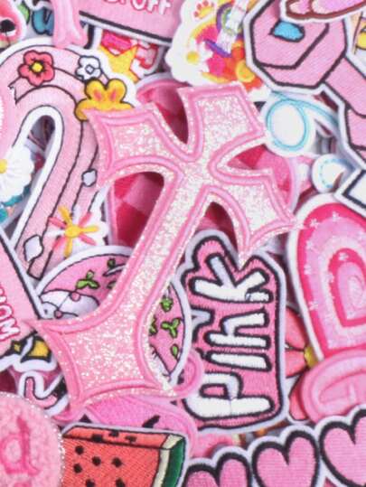 Pink Embroidered Iron-On Patch, Suitable For Decorating Bags, Phone Cases, Shoes