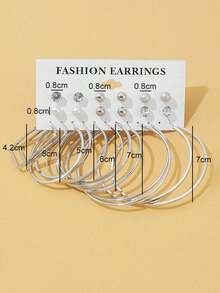 12pairs Faux Pearl & Cubic Zirconia Decor Earrings - 銀色 - 查看 3