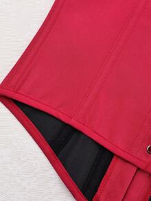 Yuwenier 性感复古酒红色蕾丝拼接吊带露脐短款上衣，金属环系带露背背心，适合生日派对、情人节、音乐节、春夏穿着 - 酒紅色 - 查看 8