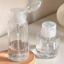 1个250毫升/300毫升高透明指甲油卸妆液/酒精可灌装瓶，透明泵头锁扣美甲空瓶。大容量三用泵指甲清洁卸妆液补充瓶，带锁扣，黑色透明瓶颈泵头空瓶，塑料瓶指甲油卸妆液清洗瓶美甲防溢泵瓶，浴室旅行必备。 - 彩色 - 查看 1