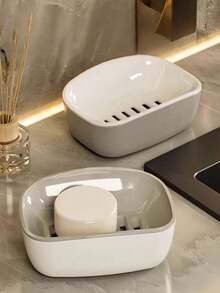 1pc Double Layer Soap Dish, Home Bathroom Draining Soap Holder, Double Deck Large Soap Tray, Washroom Soap Case, Two Layers Can Be Used Separately, Double Layer Utilization, Space Saving - Multicolor - View 12