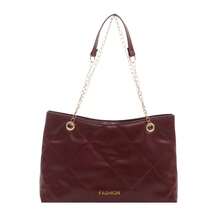 1件装优雅绗缝仿皮女士手提包，大容量单肩斜挎包，拉链封口，涤纶衬里，适合各种场合 - 彩色 - 查看 11