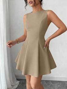 Women's Summer Dresses Elegant Sleeveless Boat Neck A Line  Formal Cocktail Party Wedding Guest Graduation Vacation Mini Khaki Dress Club Outfits For Women - 卡其色 - 查看 4