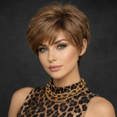 女士短款精灵头假发，高密度耐热纤维合成假发，透气玫瑰网帽，适合日常、派对、音乐节或狂欢节等场合。