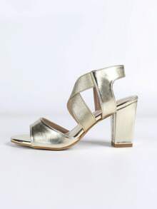 Women's Fashion Versatile Open Toe Chunky Heel Sandals - Gold - View 7