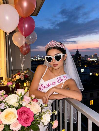 4pcs Bridal Crown, Waist Belt And Veil Set, Suitable For Bachelorette Party Decor And Bridal Glass, Bridal Party Accessories, Bridal Party Decor Gift Set