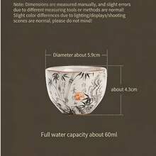 4件套汝窑墨竹纹裂纹釉陶瓷茶杯功夫茶具个人品鉴杯招待客人茶杯家庭办公室茶道用品 - 單色 - 查看 8