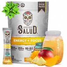 Salud 2-In-1 Energy Drink Powder + Focus, Pineapple Mango, Organic Caffeine, B6 + B12, Theanine, Clean Energy Drink Packets, Agua Fresca Mix, Non-GMO, Gluten Free, Vegan, 1g Of Sugar, (15 Servings) - Pineapple Mango - 查看 6
