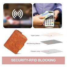 女士短款钱包，复古PU皮革拉链零钱包，高端手拿包 - 彩色 - 查看 5