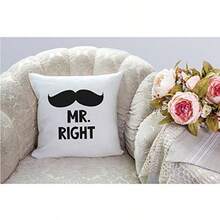 HGOD DESIGNS Mr Right - Funda de almohada decorativa con bigote de lino y algodón para exteriores fundas cuadradas estándar para sofá cama 18 x 18 pulgadas color negro - Diseo 103 - Ver 2