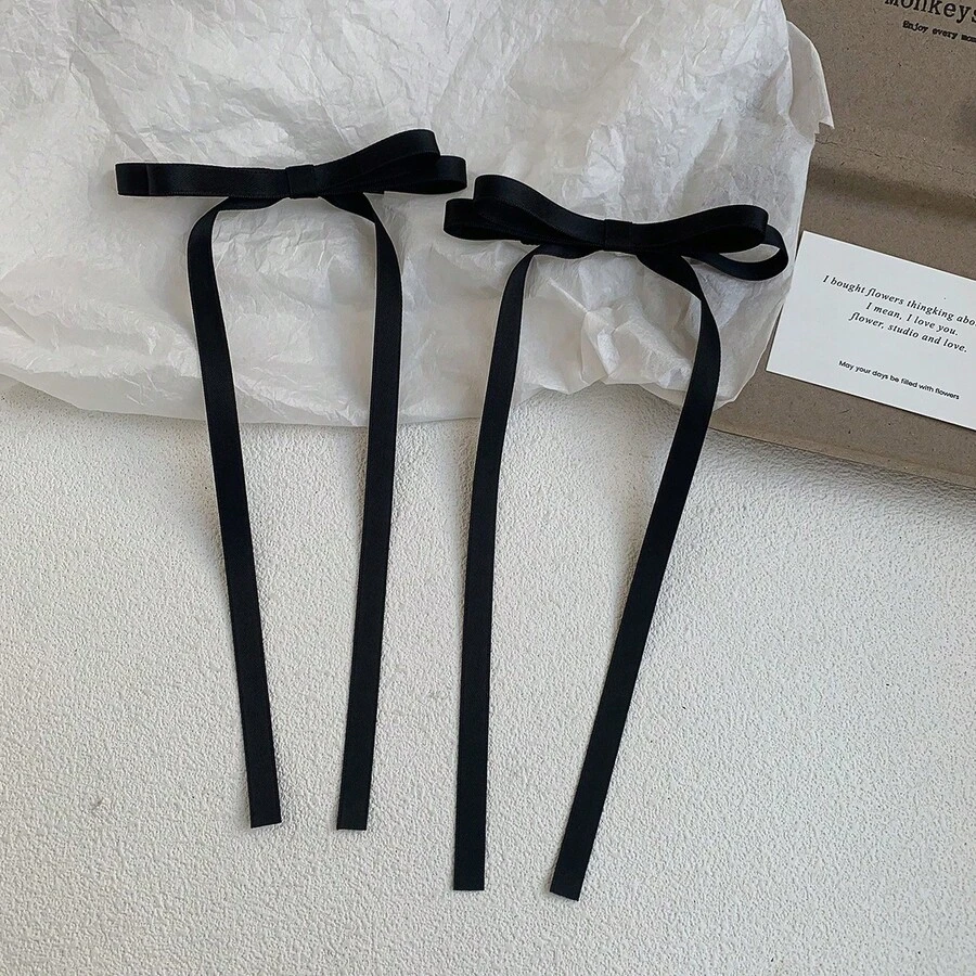 2个装女士黑色蝴蝶结发夹，芭蕾舞风格蝴蝶结发饰，少女风双马尾发夹，发卡 - 2pcs黑色絲絨 - 查看 1