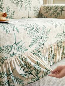 1pc Milk Silk Fabric Anti-Slip Elastic Decorative Sofa Skirt Cover, Printed Feather & Leaf Pattern, Rich Colors, Pet-Friendly Anti-Dust, Available In 1/2/3/4 Seater Sizes, Suitable For All Seasons - Multicolor - View 9