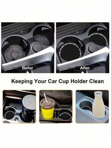 2 Pieces Of Glossy Black Silicone Car Cup Mats, With Crystal Rhinestone Edges – 2.75inch Non-Slip Design, Compatible With Car Cup Holders, A Fashion Accessory Specially Designed For Women And Girls, Car Cup Mats - 彩色 - 查看 5