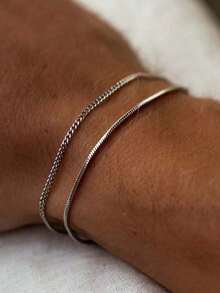 1pc Fashionable Minimalist Double-Layer Twisted Stainless Steel Snake Bone Chain Bracelet For Men, Everyday Wear - Bạc - Xem 7