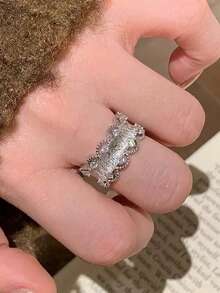 1枚新娘时尚全镶闪亮立方氧化锆水滴形结婚戒指，女士结婚首饰 - 銀色 - 查看 7