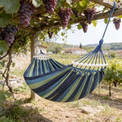 Durable Spreader Bar Hammock With Colorful Striped Fabric, Anti-Tip Design Hammock With 2 Hanging Ropes For Patio, Outdoor, Indoor And Camping