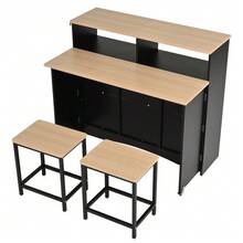 Ilha de cozinha sobre rodas, área de jantar extensível com cadeiras, aparador com amplo espaço de armazenamento, ideal para cozinha e sala de jantar como aparador (preto) - Preto - Ver 12