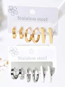 1 Set Anting Hoop Geometris Retro Bentuk Lingkaran & Segitiga, Serbaguna untuk Pemakaian Sehari-hari Wanita - beraneka warna - View 5