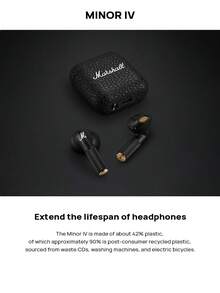 Marshall MINOR IV 蓝牙耳机，超长续航，舒适设计，IPX4 防水，多点蓝牙连接，轻巧触控，黑色 - 黑色 - 查看 4