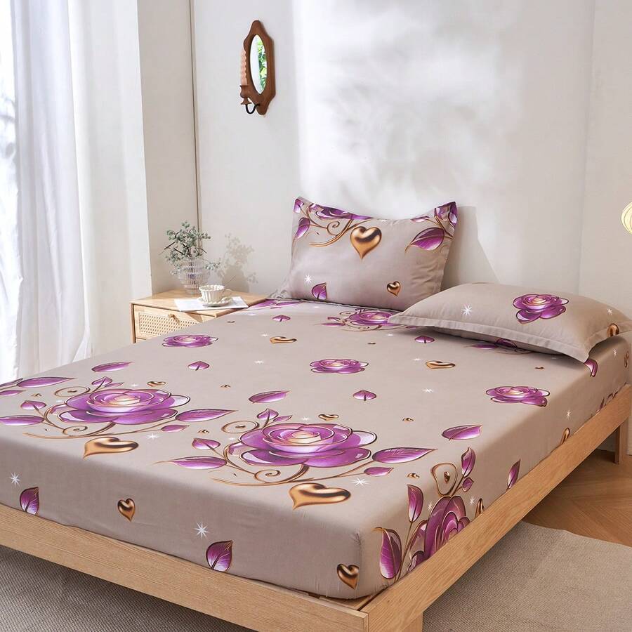 Bộ ga trải giường 3 món, bộ ga trải giường in 3D (bao gồm vỏ gối, không kèm ruột gối), bộ ga trải giường in họa tiết 3D làm từ vải polyester 100%, có thể giặt, phong cách tối giản hiện đại cho gia đình.