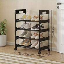 Wheeled Multi-Tier Shoe Rack - Compact Design, Sturdy Metal Frame In Black & White, Suitable For Entryway, Apartment, Dorm - Easy Assembly, No Electricity Needed, Minimalist Storage Solution | Movable Structure, Shoe Organizer - View 13