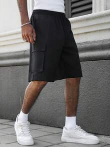 Quần short nam mùa hè, kiểu dáng thường ngày, cạp chun, túi nắp gập, thích hợp đi làm. - màu đen - Xem 2