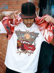 Disney-American Retro Vintage Style | "Cars" Lightning McQueen Radiator Springs Printed Short Sleeved T-Shirt - 白色 - 查看 1