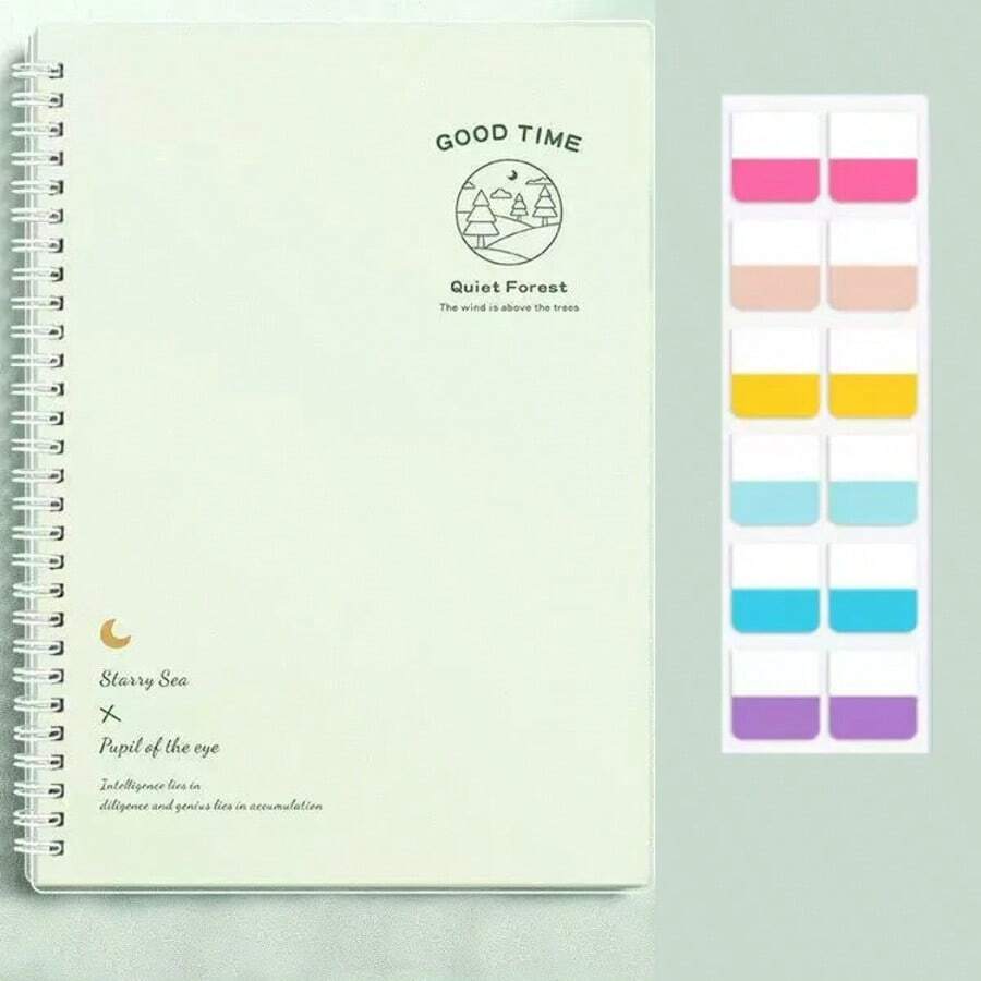 Papel de recambio rayado B5, verde minimalista + 120 unidades de notas adhesivas verdes - Multicolor - Ver 1