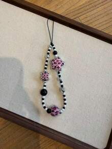 Leopard Print Flower Phone Lanyard, Handmade Beaded Camera/Earphone Strap Chain, Multi-Function Lanyard - Multicolor - View 7