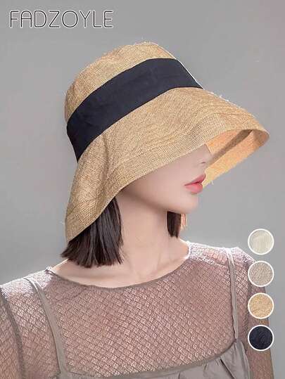 FADZOYLE 1pc Ribbon Decoration Bucket Hat Cap Colours Women Men Unisex Summer Beach Sunshade Hat Fisherman Hats Packable Beach Hat For Travel Outside Casual Sport Accessories