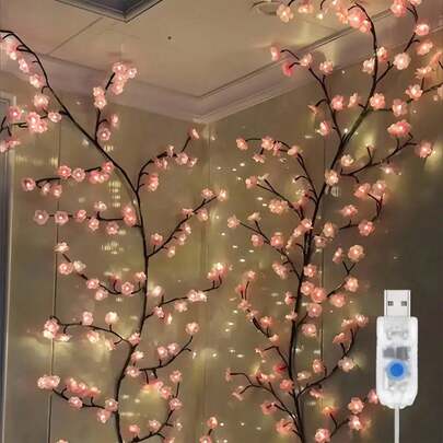 Flexible Hanging Cherry Blossom String Lights, 8 Flashing Modes, USB Powered, Suitable For Indoor Atmosphere Decoration, Bedroom, Living Room, Wall, Party, Holiday, Wedding Decor