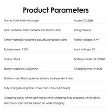 Portable USB Rechargeable Ankle Massager, Hot Compress Vibration Heated Brace, Foot Massager Ankle Joint Protection Heating Strap, Home Use & Ideal Gift - Black - View 10