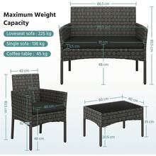 4 Pieces Outdoor Patio Conversation Set, PE Rattan Wicker Sofa Set With Soft Cushion And Tempered Glass Table - Grey - View 3