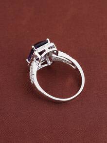1pc Fashionable Luxury Square Zirconia Inlaid Ring - Purple - View 3