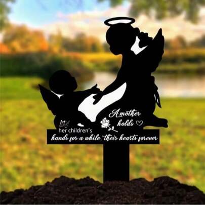 Angel Mother And Cubs Memorial Garden Logo Acrylic Tombstone With Shadow, Mourning Cemetery Decoration, Outdoor Courtyard Tribute, 7.8X5.1 Inches