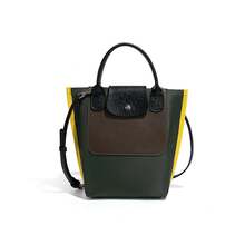 Bolso de mano de gran capacidad de nailon y cuero Dopamine, novedad de primavera 2026, con empalme de contraste de color y bolso cruzado para teléfono. - D2364# Verde militar - Ver 2