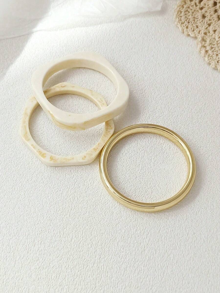 LADYCOCO 3件套复古加厚亚克力树脂手链套装，搭配金色ABS塑料手链，优雅配饰，适合派对和日常佩戴（产品图片与实物可能略有差异，请在购买前仔细核对尺寸和佩戴效果）