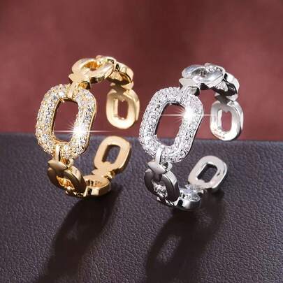 1 chiếc nhẫn vuông mạ vàng sang trọng có thể điều chỉnh kích cỡ, đính đá Cubic Zirconia - Trang sức thời trang nữ - Kích thước ngón tay có thể điều chỉnh, thiết kế vòng trang trí, chống gỉ, lấp lánh, trang sức thời trang để đeo hàng ngày, quà tặng lễ hội âm nhạc - Nhẫn đính hôn, nhẫn cưới - Trang sức nữ. Quà tặng Ramadan, món ăn Ramadan, quà Eid Al-Fitr, quà khuyến mãi Eid Al-Fitr.