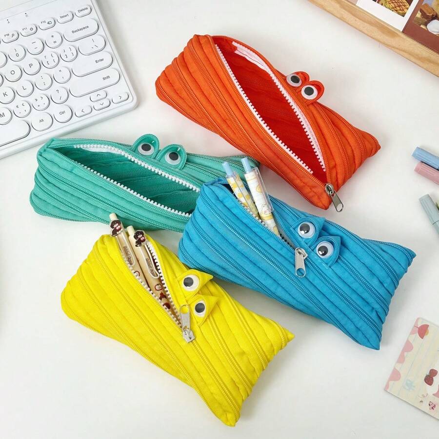 卡通趣味小怪兽拉链铅笔盒，INS一拉创意铅笔袋。趣味文具，减压文具，可爱简约铅笔盒。大容量文具袋，学生用品，返校礼物。 - 拉鍊筆袋 - 查看 1