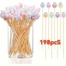 200支白色珠状竹签，4.7英寸竹制鸡尾酒签，适用于酒店、餐厅、婚礼、派对开胃菜、蛋糕、饮料、水果等。 - A - 查看 8