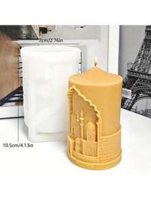 Church Embossed Cylindrical Candle Silicone Mold, Conical Spire House Candle Silicone Mold, Round Spire Tower House Embossed Cylindrical Tree Resin Silicone Mold, Arched Window Castle Embossed Cylindrical Concrete Cement Plaster Mold - Cylinder - View 3