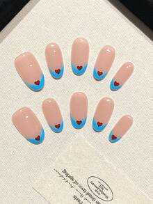 10PCS Handmade Glitter Cat Eye Heart-Shaped French Minimalist Short Press On Nails Suitable For Women, Girls, And Students In Daily Life, Dance Parties, Gatherings, And College Style Press On Nail Art With Jelly Glue And Rubbing Strips As A Gift. - Multicolor - View 2