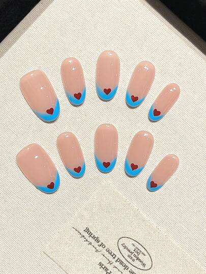 10PCS Handmade Glitter Cat Eye Heart-Shaped French Minimalist Short Press On Nails Suitable For Women, Girls, And Students In Daily Life, Dance Parties, Gatherings, And College Style Press On Nail Art With Jelly Glue And Rubbing Strips As A Gift.