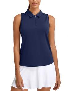Women's Sleeveless Golf Polo Shirts, Quarter-Zip Tennis Tank Top, Moisture-Wicking Athletic Shirt, Ideal For Tennis, Yoga, And Outdoor Activities - Xanh nước biển - Xem 1