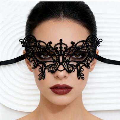 2件套蕾丝半脸面具，情侣主题化妆舞会面具，性感黑色眼罩，万圣节道具
