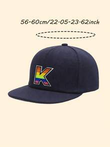 1 PC Fashion Children Hip Hop Cap Student Rainbow A-Z Letter Snapback Cap Adjustment Outdoor Casual Sun Hats Bone 8-16Y - Navy Blue - View 11